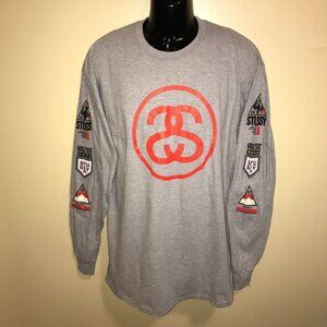 Men's Stussy Logos Long Sleeve Gray T-shirt -Size: XL